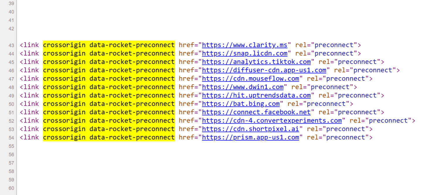 Do not use WP Rocket preconnect feature